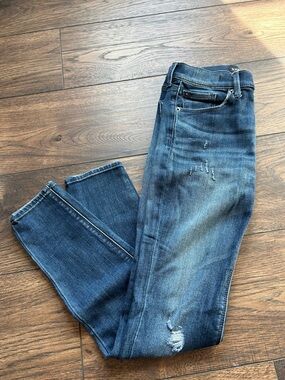 Express Women's Dark Blue Distressed Jeggings